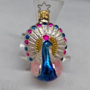 Inge Glas Peacock Glass Christmas Ornament Germany 2.5"